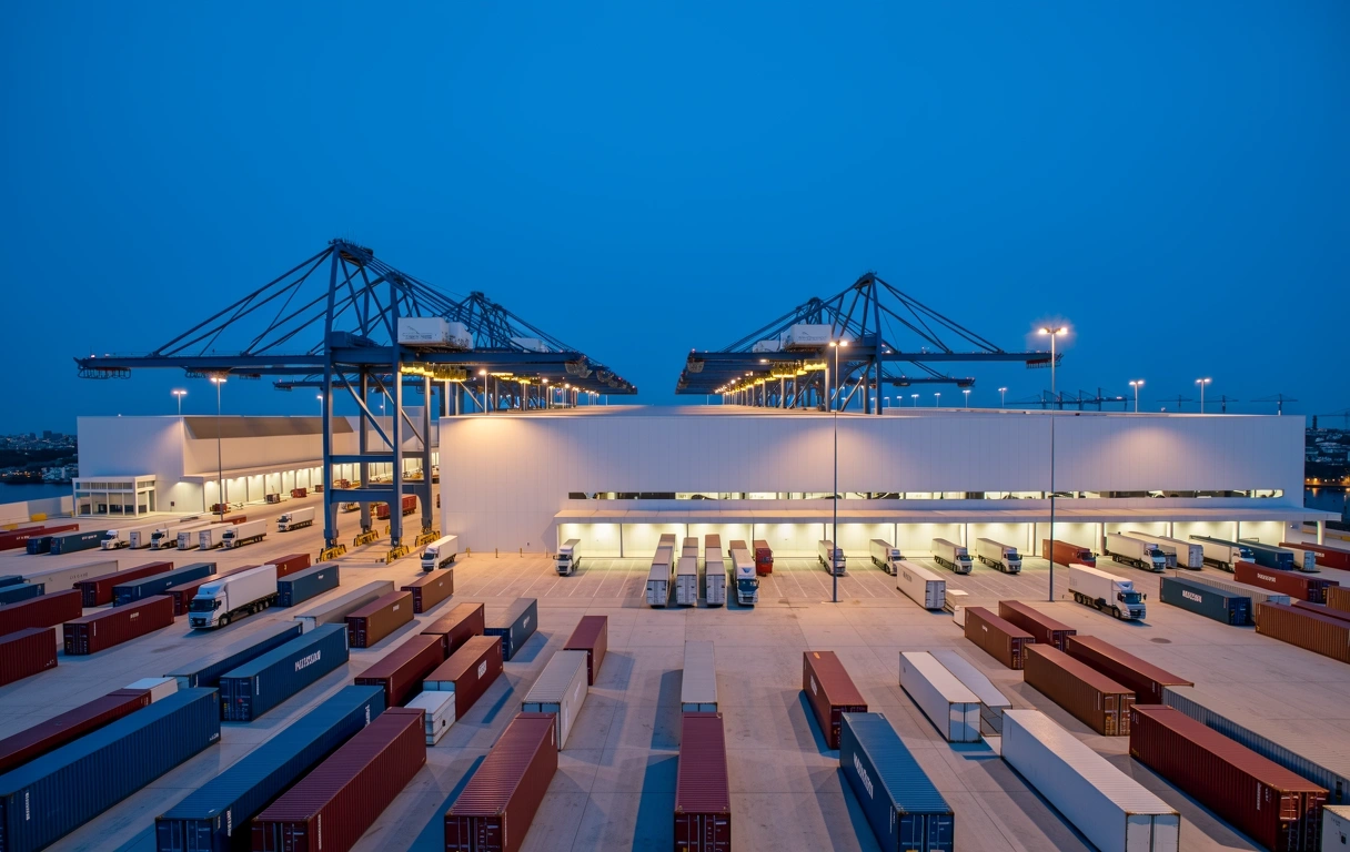 Eurasian trade hub at dusk